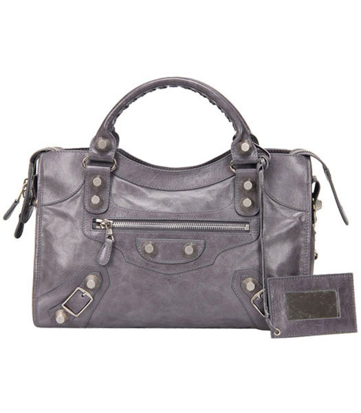 Balenciaga Motorcycle City Bag in pelle grigio scuro Olio d'argento N